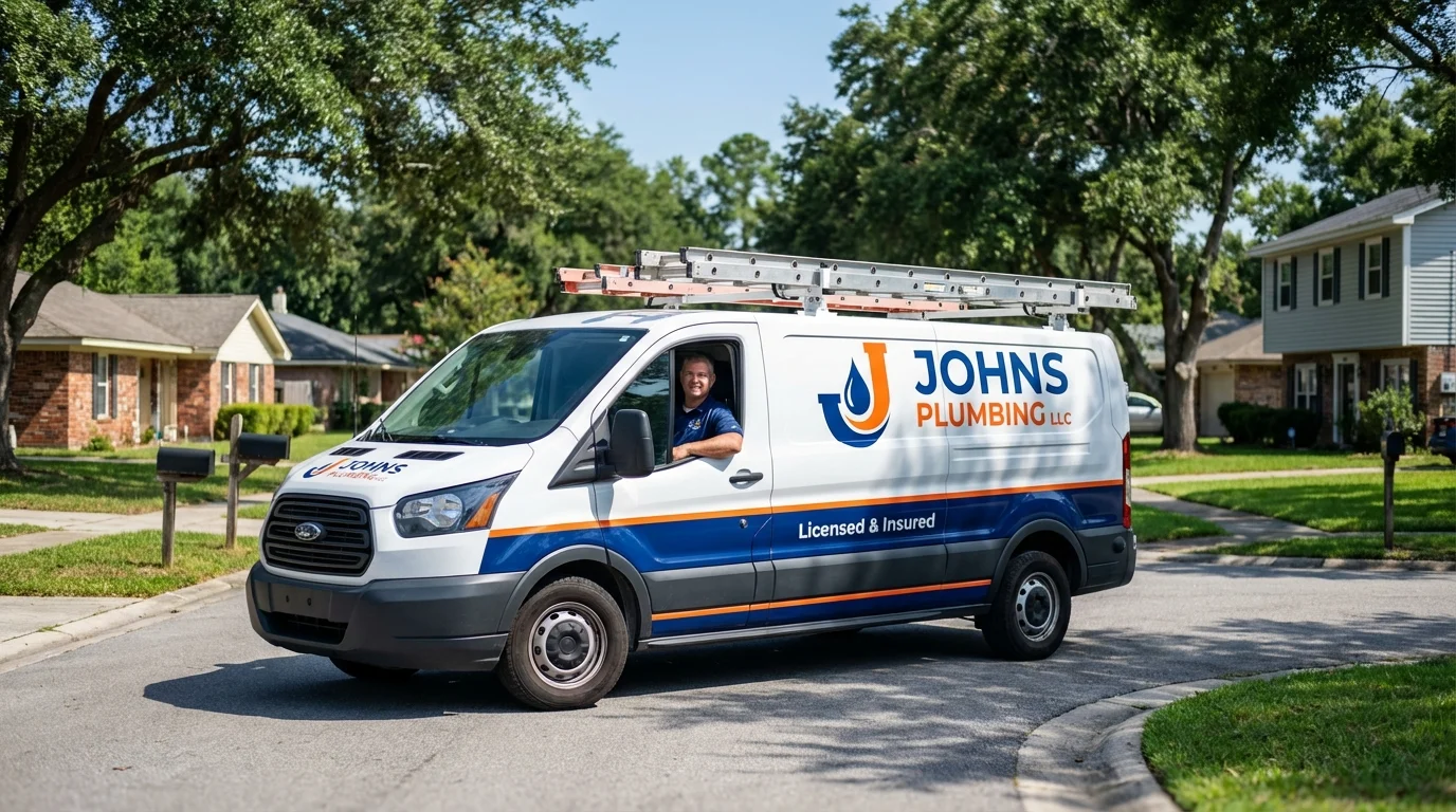 Johns Plumbing LLC service van in Sandwich, MA
