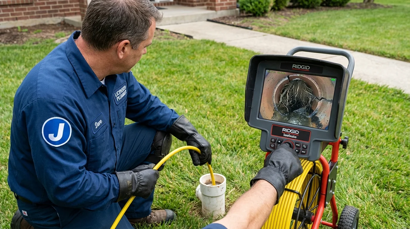 Sewer camera inspection being performed by Johns Plumbing LLC in Sandwich