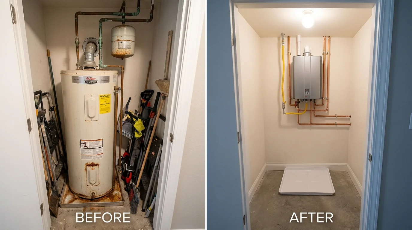 Tank water heater versus wall-mounted tankless unit comparison for Sandwich, MA homeowners